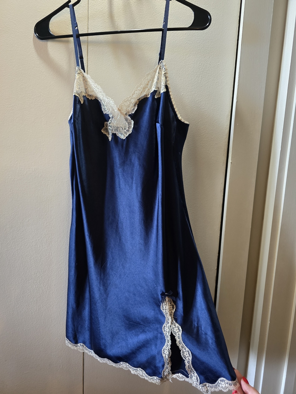 Victoria's Secret Navy Slip with Cream Lace Trim